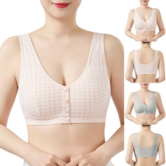 Bras for Women BWASD Thin Breathable Front Closure Button Cotton Bra Lightly Padded Comfortable Ultra-Soft Wirefree Daily Wear Bralettes Full Coverage Pink,32