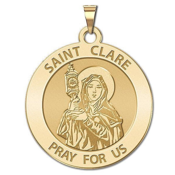 Picturesongold.Com Saint Clare of Assisi Religious Medal - - 2/3 inch Dime, Solid 14K Yellow Gold