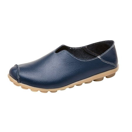 

Zizocwa Comfortable Loafers for Women Pu Leather Solid Color Casual Walking Shoes Lightweight Non Slip Flats Women S Loafer Casual Shoes Dark Blue Size6.5