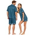 thumbnail image 4 of Leidass Womens Plaid Stripe Pajama Set Short Sleeve Button Front Sleepwear Loungewear Set with Shorts Relaxed Fit Two Piece Gray L, 4 of 5