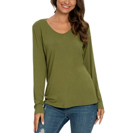 

Unique Bargains Womens Sleepwear Casual V Neck Nightshirt Pajama Long Sleeve Lounge Tops