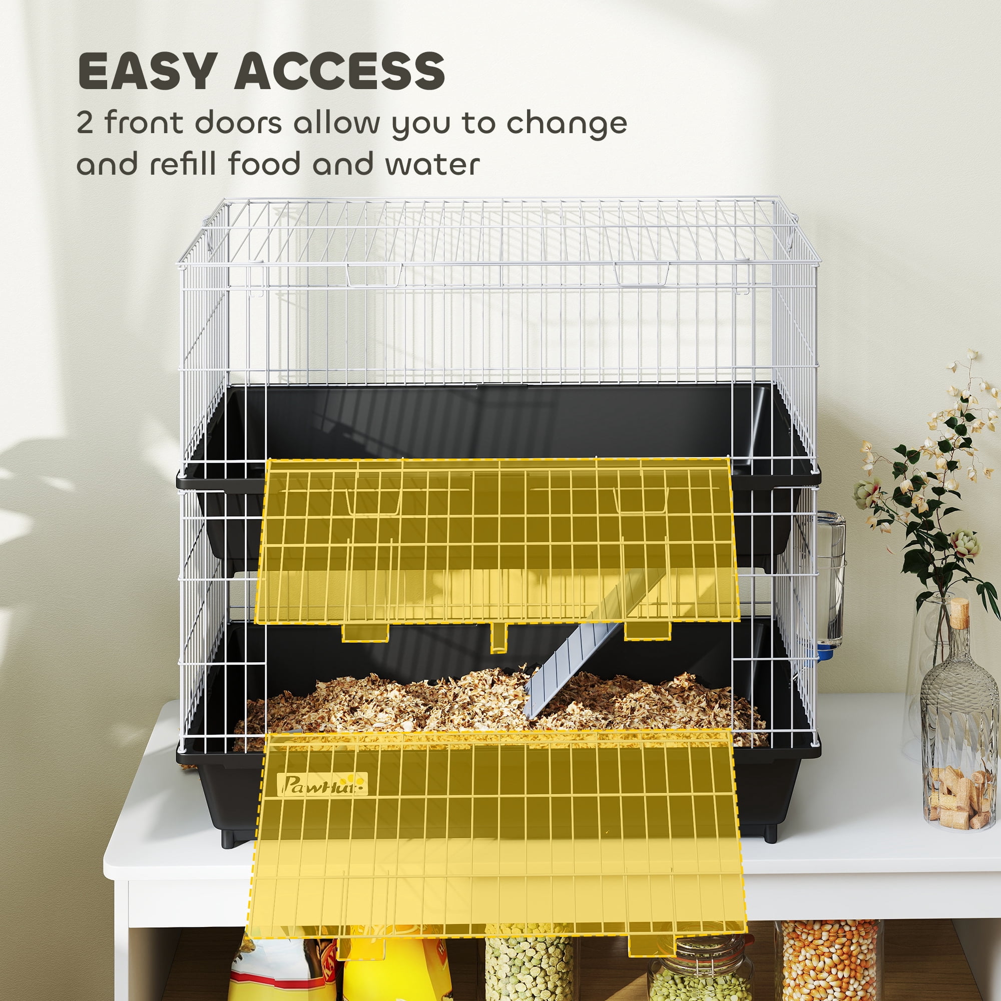 2-Tier Mouse Cage, Ferret Cage W/ Dish and Bottle, Ramp, 2 Doors