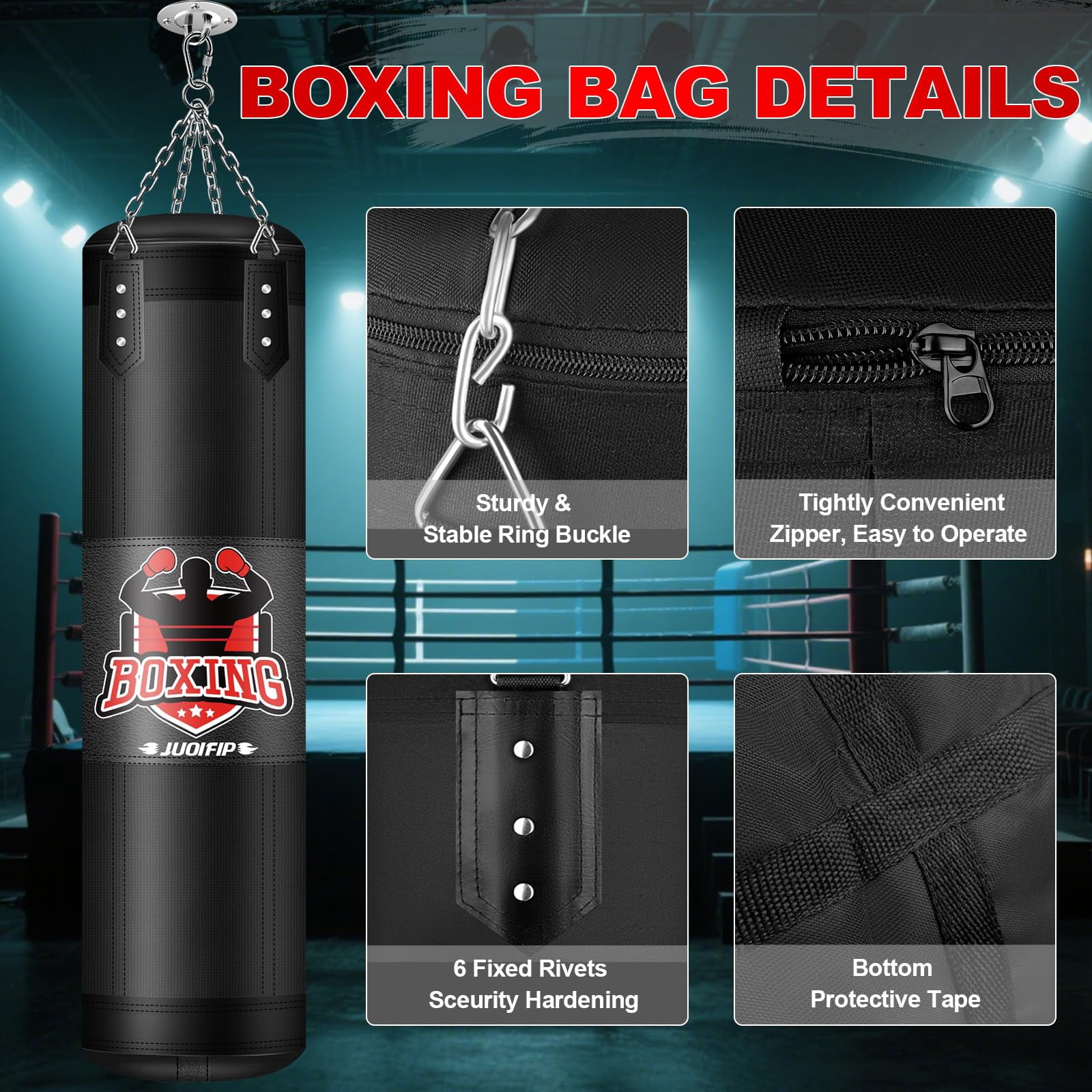 Hanging Punching Bag for Adults, 4FT PU Heavy Boxing Bag Set with 12OZ Gloves with Chain Ceiling Hook Suitable for Home Gym MMA Karate Kickboxing Boxing Muay Thai Training(Unfilled)