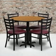 thumbnail image 3 of Flash Furniture 36'' Round Natural Laminate Table Set with X-Base and 4 Ladder Back Metal Chairs - Burgundy Vinyl Seat, 3 of 4
