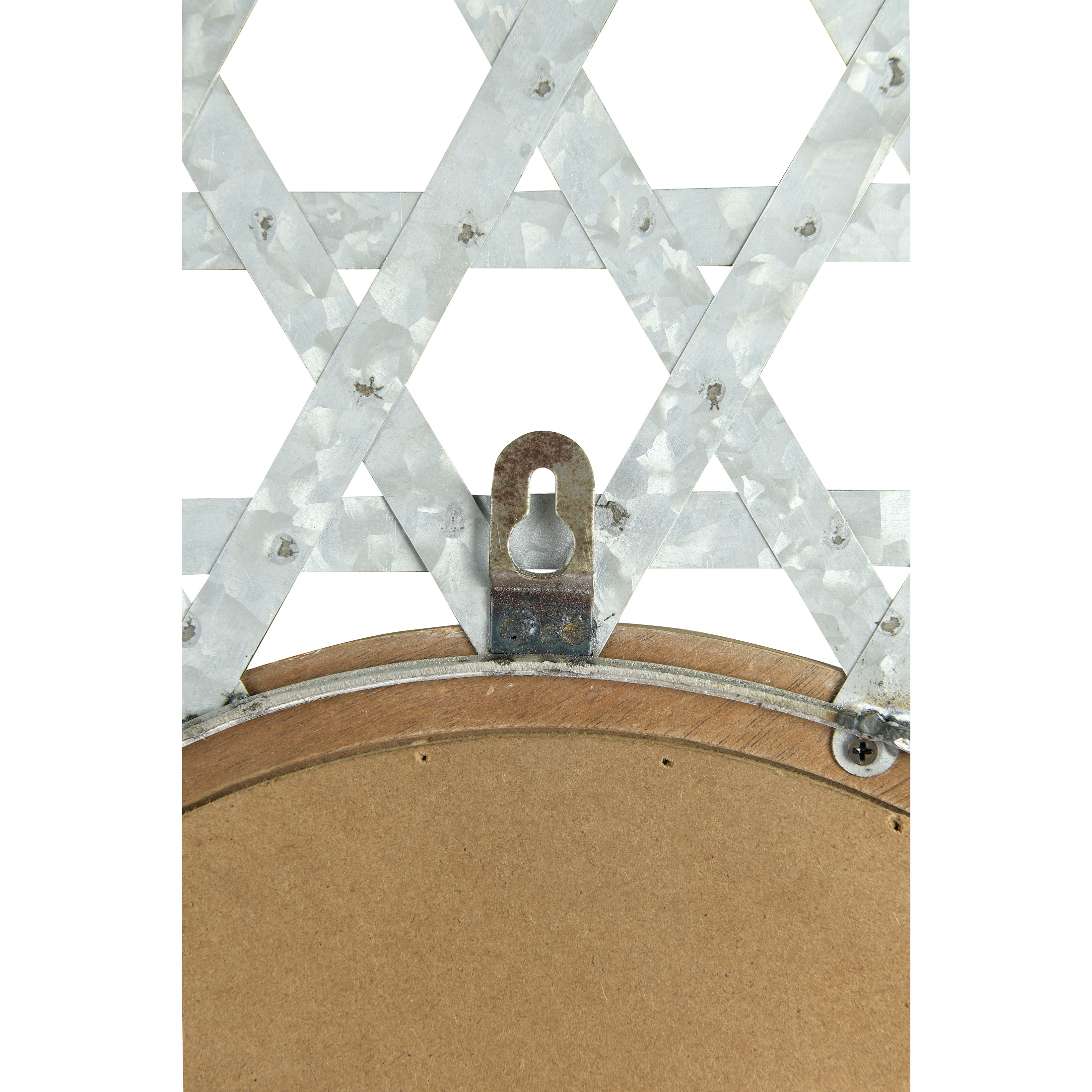 Creative Co-Op Round 2 Tone Lattice Metal Framed Wall Mirror, Wood and Galvanized Finish