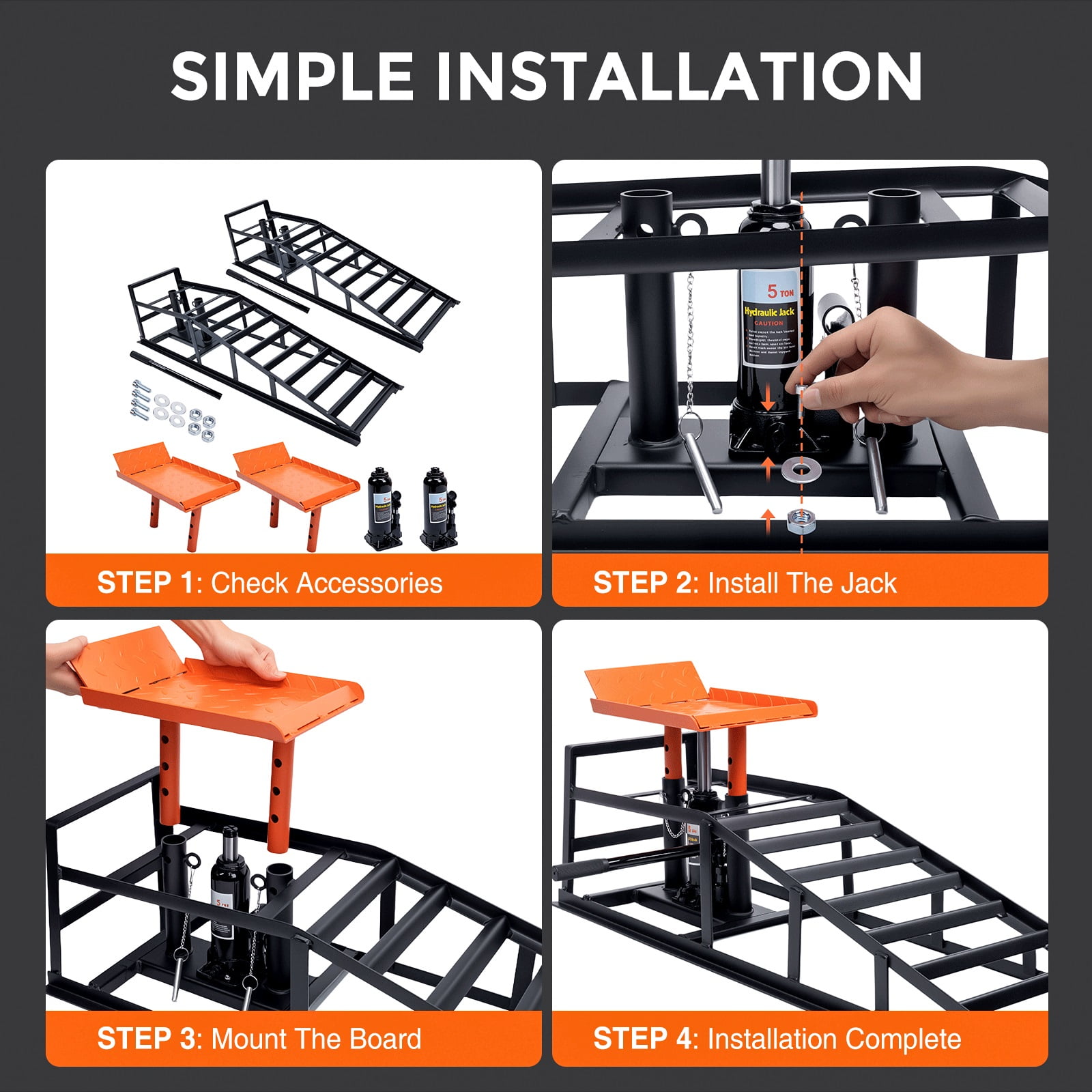 2PCS 5T 11000lbs Hydraulic Car Ramps, Heavy Duty Hydraulic Vehicle Ramps Lift Ramp, Portable Car Ramps for Oil Changes, Car Lifts for Home Garage, Vehicle Auto Garage Repair