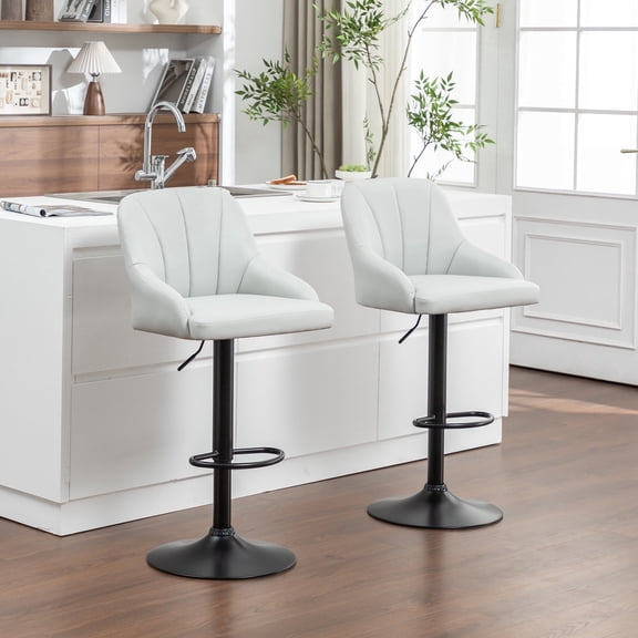 MINCETA Bar Stools Set of 2, Adjustable Counter Height Stools, Light Gray