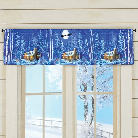 Cabin in the Woods Winter Scene with Flying Santa Window Valance - Holiday (Cabin In The Woods Best Scene)