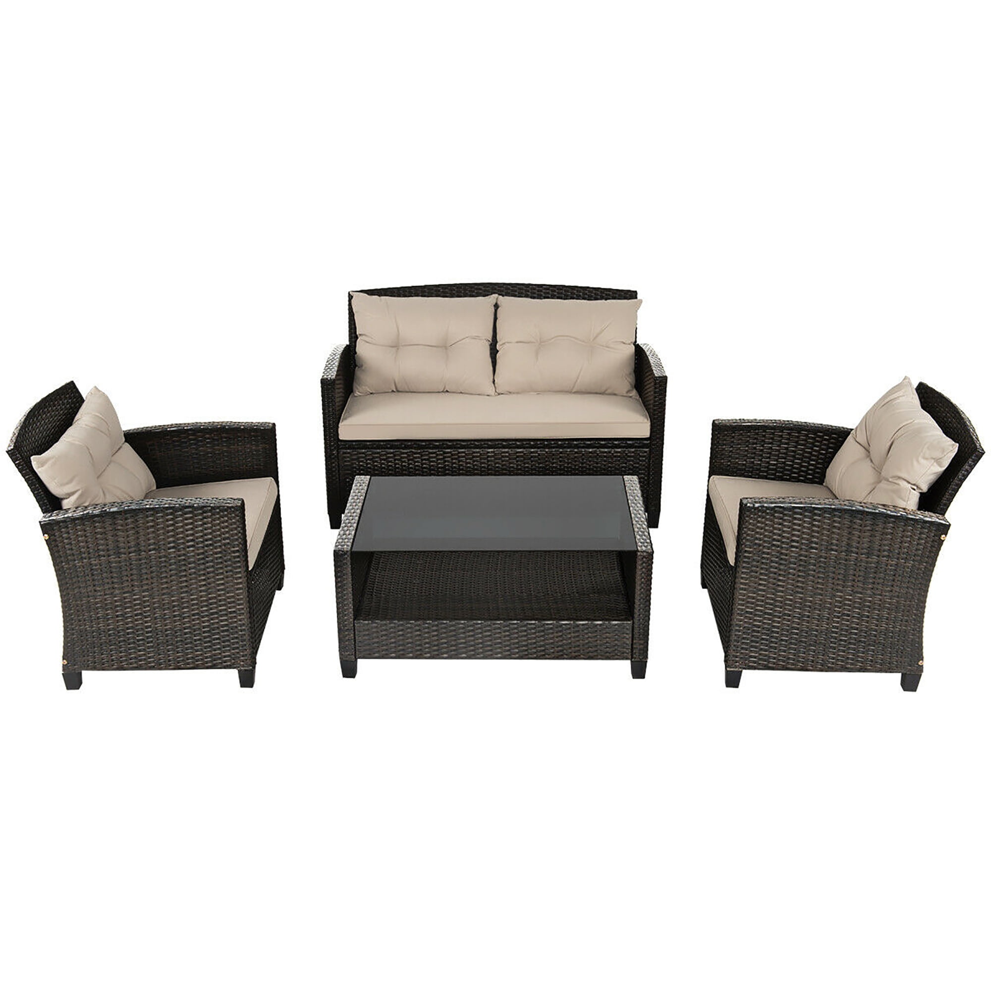 Contemporary Sofa Chair with WPC Armrests and Back Cushions - Costway