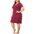 thumbnail image 2 of Camisón de encaje de talgrande pamujer, mancorta, cuello en V, pijama, rode dormir, vestido Burgundy 3XL, 2 of 6