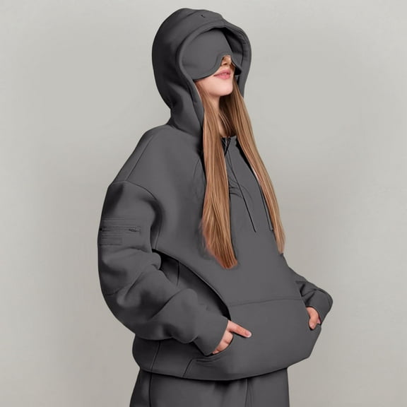 Homeyce Mens Hoodie with Eye Mask Built In Novelty Comfortable Airplane Travel Hoodies with Hidden Pockets Pullover Wearable Blanket for Sleeping & Flying,Gray 3XL