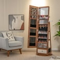 thumbnail image 3 of Giantex 360° Swivel Jewelry Cabinet, Standing Jewelry Armoire Organizer w/LED Light, Full Length Mirror & Dressing table, Walnut, 3 of 9