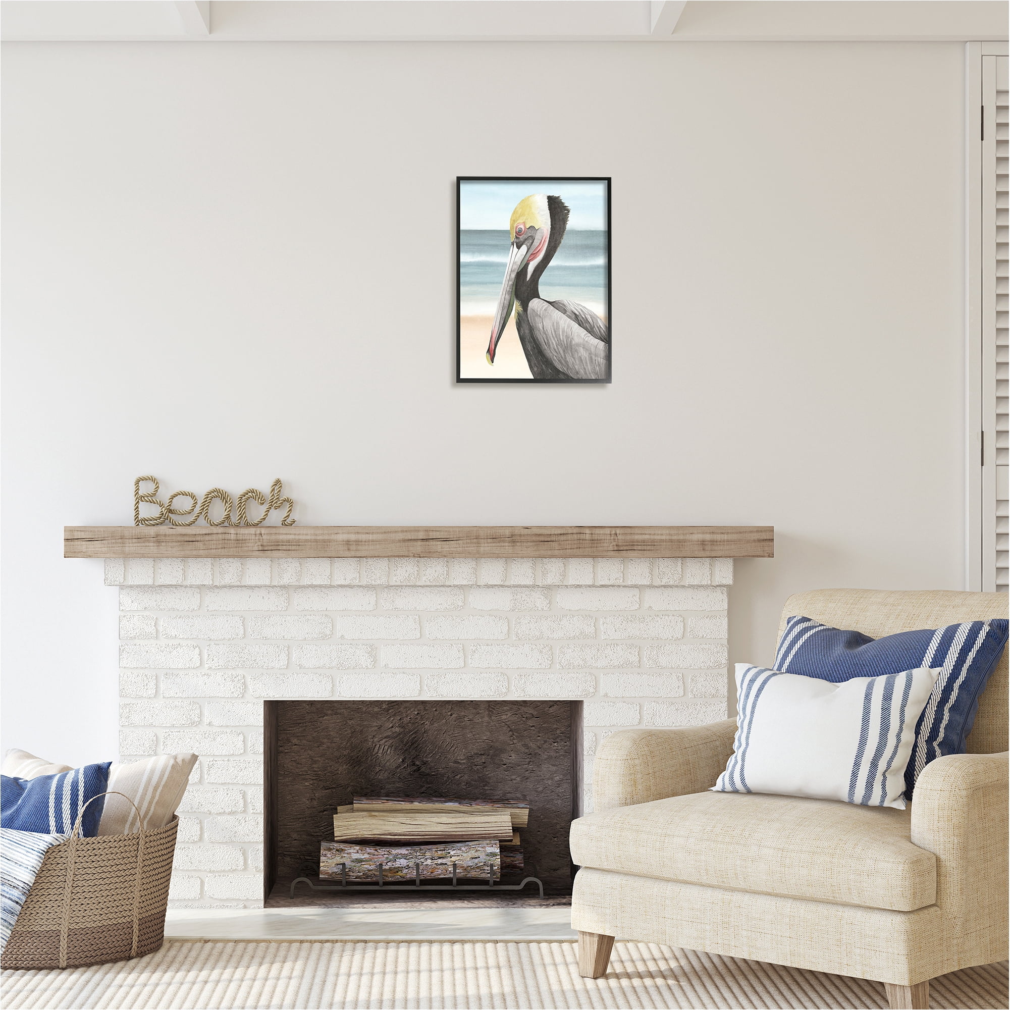 Stupell Industries Pelican & Coastal Shore Animals & Insects Painting Black Framed Art Print Wall Art, 16 x 20