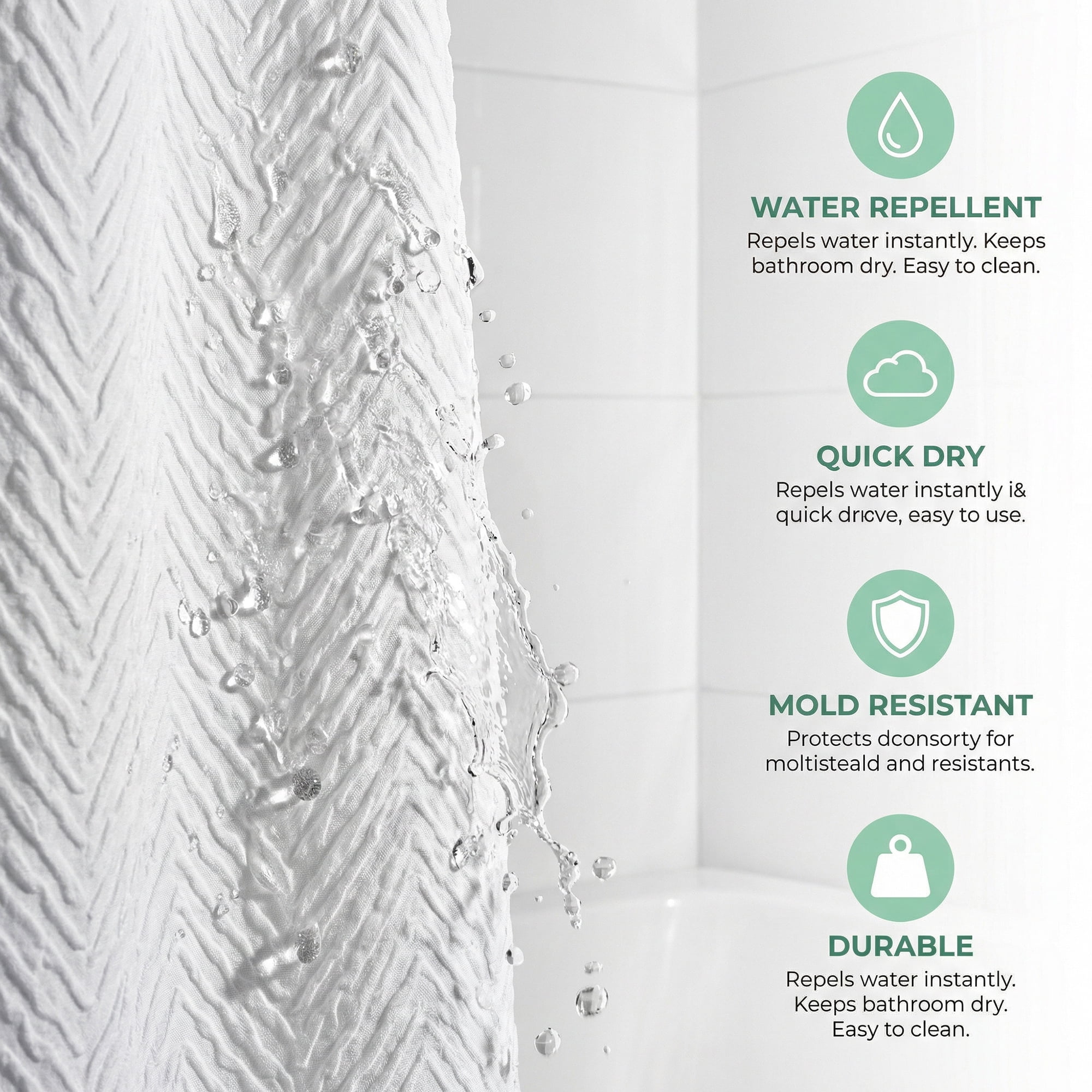 Unique Bargains Waterproof Fabric Shower Curtain Sets White - Herringbone 71"W x 71"L