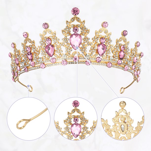 Gold Tiara Crown with Pink Crystal Accents - Women\'s Hair Accessory Pink Gold Tiara - Etsy main image 2