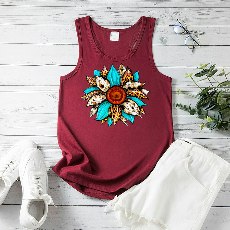 EHQJNJ Tank Tops for Women Cropped Women Sleeveless Summer Tops Tank Top  Cute Flower Bouquet Graphic Casual Vacation Shirt Top Womens Tank Tops  Fitted