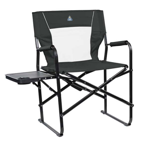 GCI Outdoor Slim Fold Directors Chair XL Heavy Duty Camping Chair with Side Table, Dark Charcoal