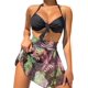 thumbnail image 1 of Kiosan Conjunto de bikini para mujer, traje de baño de 3 piezas, kimono floral, parte superior triangular anudada en la parte delantera, falda de traje de baño inferior de cintura alta, 1 of 4