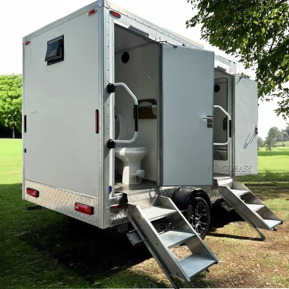 Goeasy Vehicle Dual Restroom Trailer Portable Luxury Mobile Toilet Trailer Outdoor Bathroom Truck for Events, Weddings, Construction, and Campsites