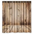 thumbnail image 1 of ABPHQTO Cortina de ducha de poliéster impermeable con tablones de madera marrón y ganchos 160x180 cm, 1 of 1
