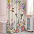 thumbnail image 5 of Shower Curtain Watercolor Floral Hummingbird Shower Curtains for Bathroom Decor, Waterproof Polyester Shower Curtain Set with Hooks, Standard Size 72" x 72" Spring Plant Linen Texture, 5 of 9