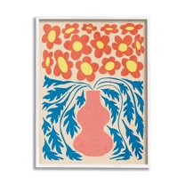 Stupell Industries Retro Flower Pattern Vase Graphic Art White Framed Art Print Wall Art, Design by Ziwei Li