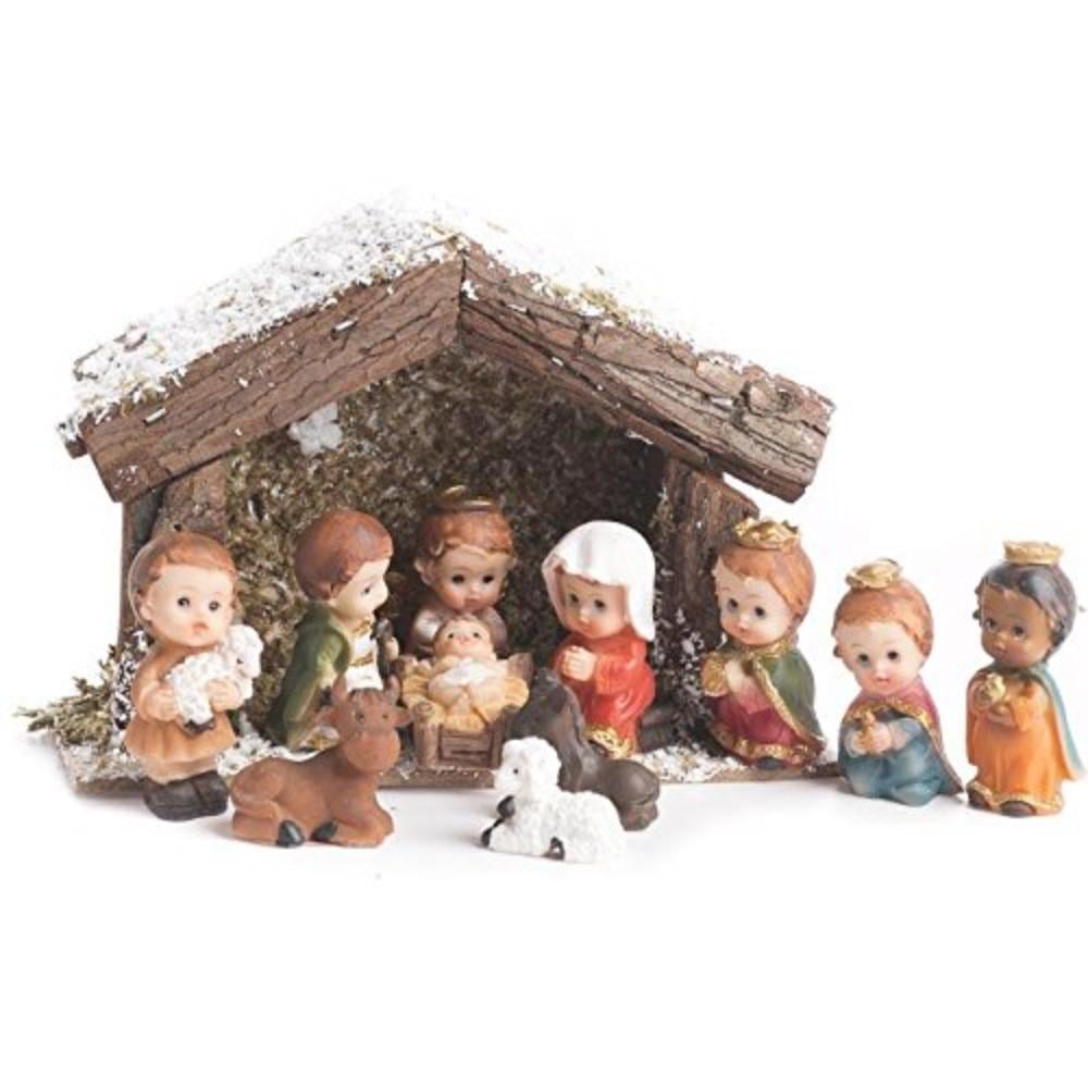 Miniature Whimsical Nativity and Stable Set For Christmas Holiday Home