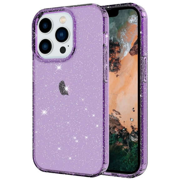 Sparkle Clear Case for iPhone 13 Pro Max, Shining Glitter Soft Silicone Shockproof Translucent Cute Slim Cover with Wireless Charging MagSafe Lens Protection Case for Women Girls,Purple