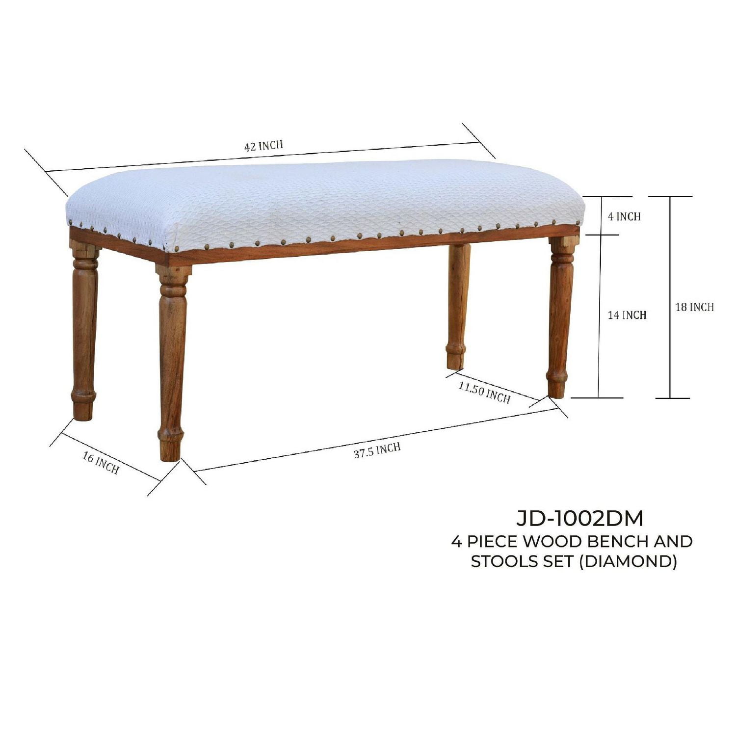 4 Piece Wood Bench And Stools Set (Diamond)