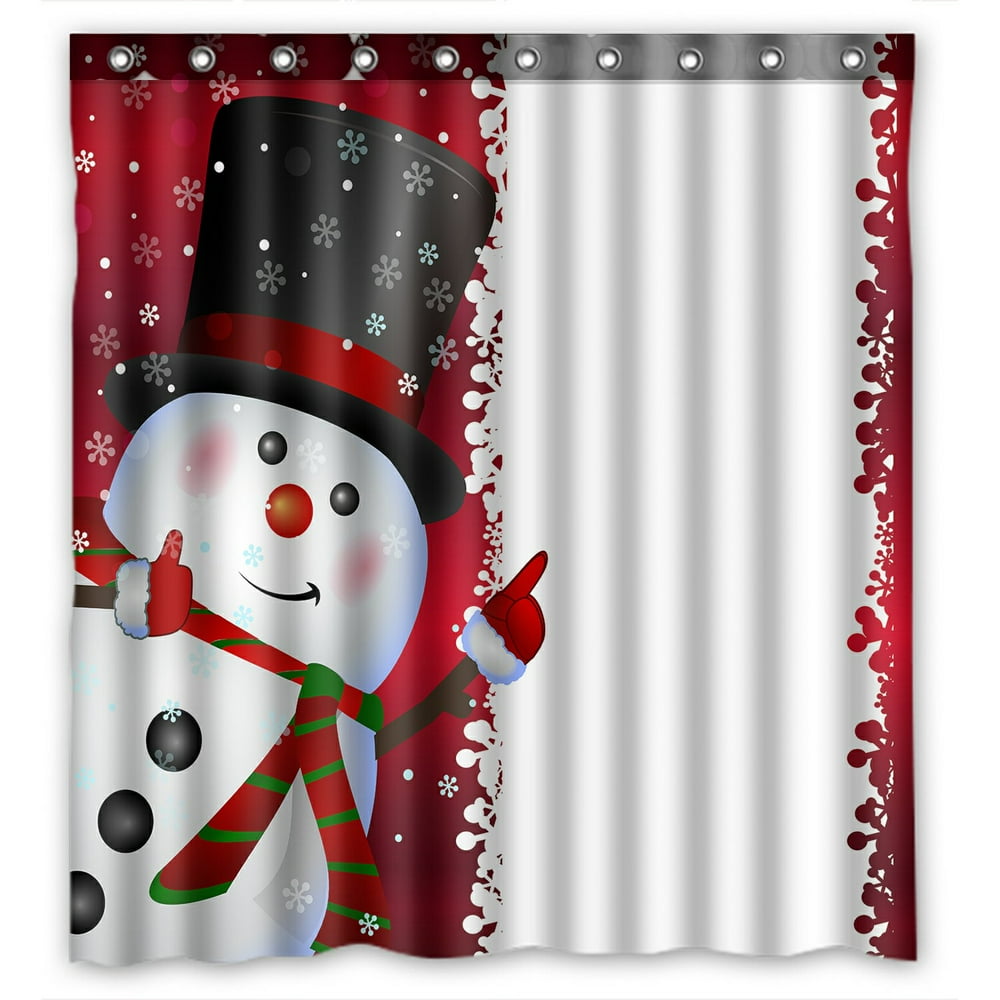 PHFZK Festival Shower Curtain, Winter Holiday Merry Christmas Snowman