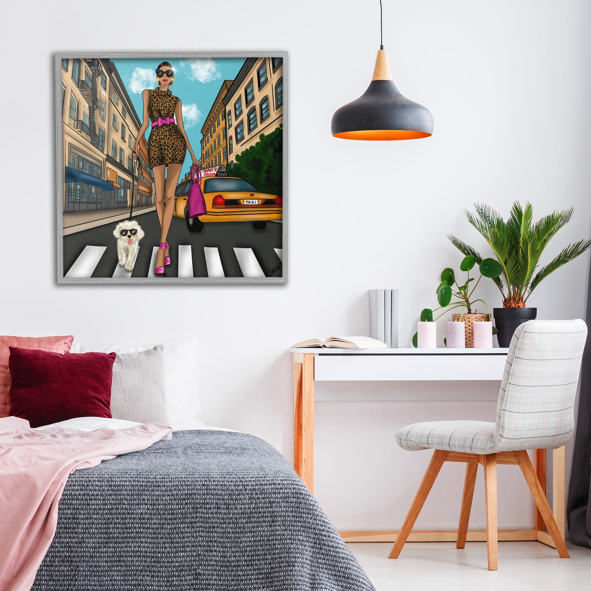 Stupell Industries Fashion Girl in Big City Gray Framed Giclee Art, design by Tara Boone