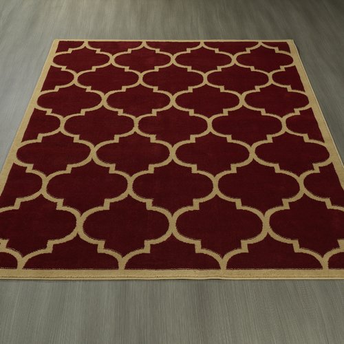 Homesense Collection Red/Sage/Grey Polypropylene Moroccan Trellis
