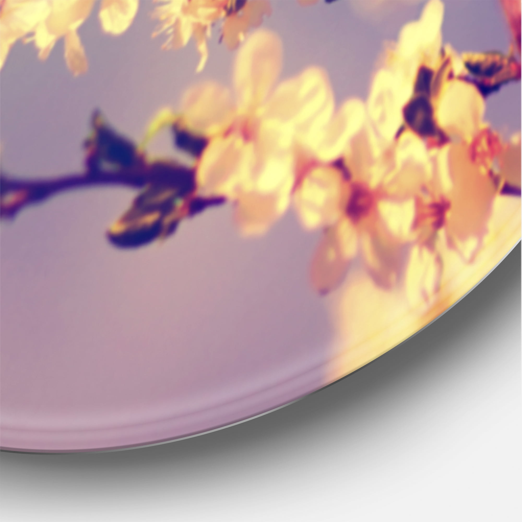 Designart 'Ancient Butterfly Flying To A White Flower' Traditional Circle Metal Wall Art 29x29 - Disc of 29
