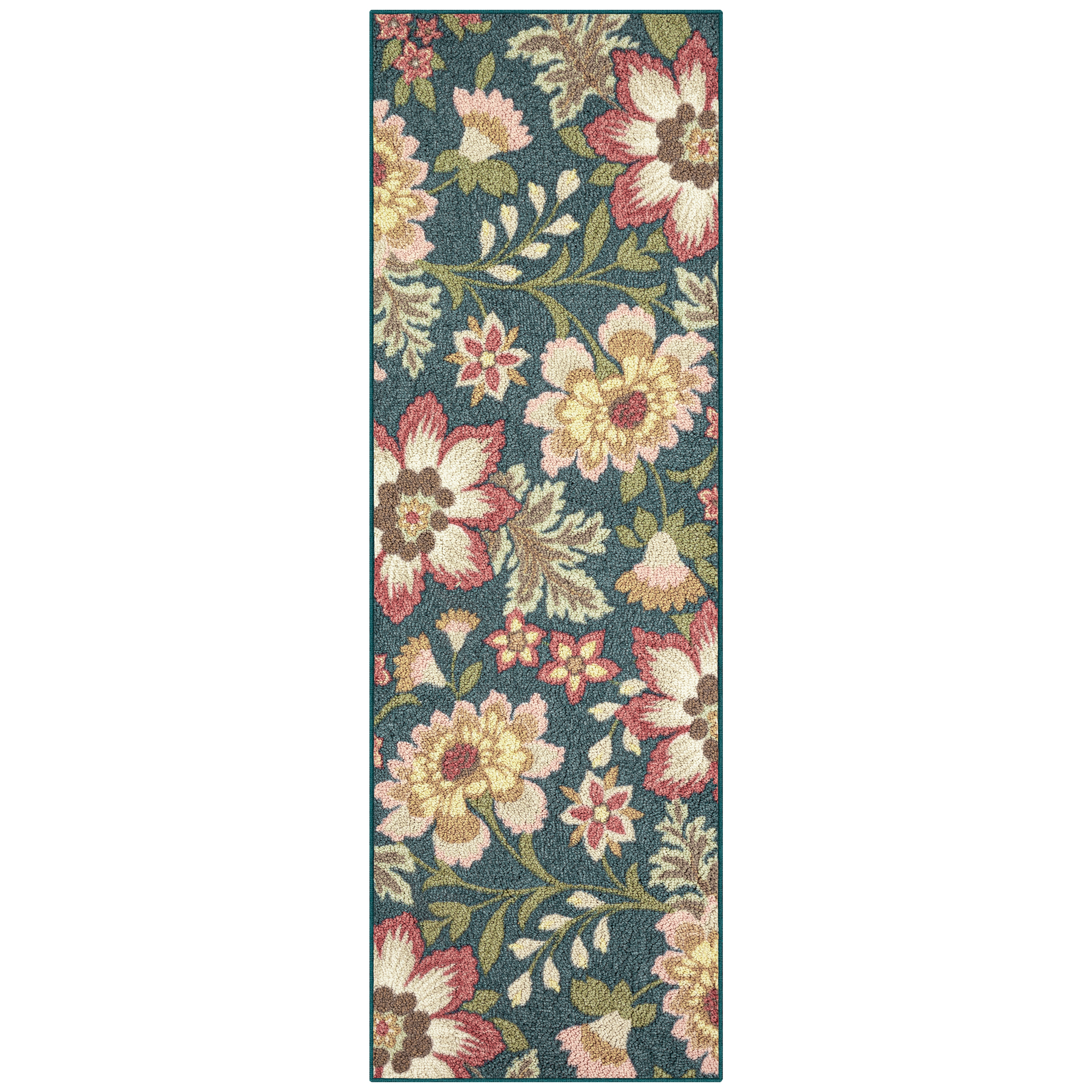 Mainstays Ovesized Floral Indoor Hallway Runner Rug, Teal, 2'x6