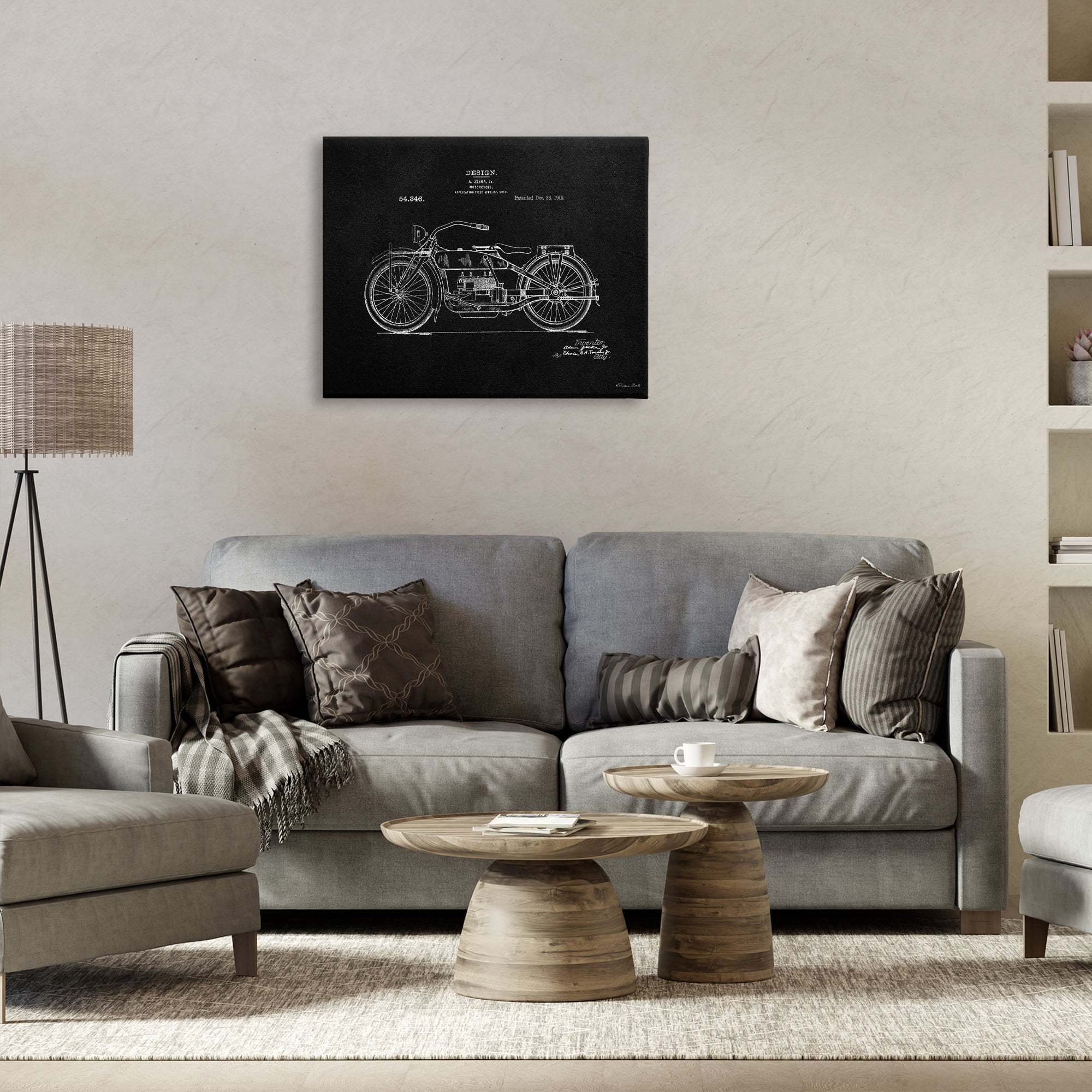 Stupell Industries Black Motorcycle Blueprint Transportation Painting Gallery Wrapped Canvas Art Print Wall Art, 30 x 24