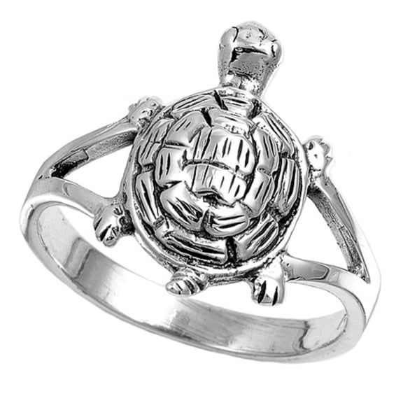 925 Sterling Silver Solitaire Turtle Ring Size 10