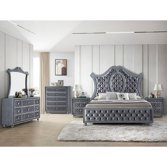 5 PC Antonine Traditional Upholstered Queen Arched Bedroom Set