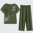 thumbnail image 2 of Zpanxa Two Piece Sets for Women Summer, Womens 2 Piece Outfits, Short Sleeve Round Neck Top Shirt Pajamas Set, Cotton Silk Suit, Plus Size Linen Lounge Sets for Women Army Green E XL, 2 of 7