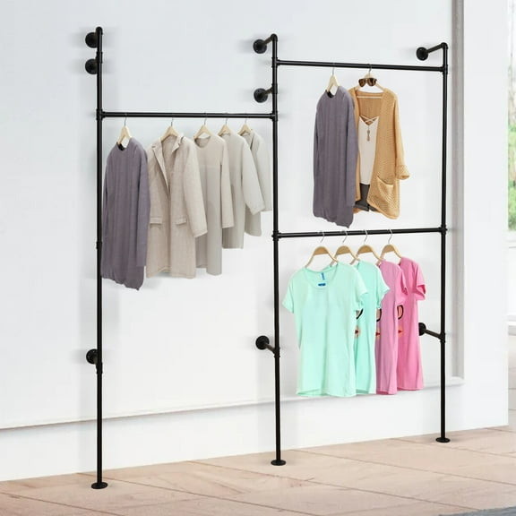 Heavy Duty Wall Mounted Clothes Rail Shelf Garment Hanging Shop Display Rack Industrial Pipe Clothing Rack Garment Rack Clothes Stores Coat Hanger Wall Mount