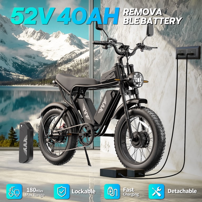 YVY Electric Bike for Adults,Dual Motor 3000W, 52V 40AH, Max 38MPH
