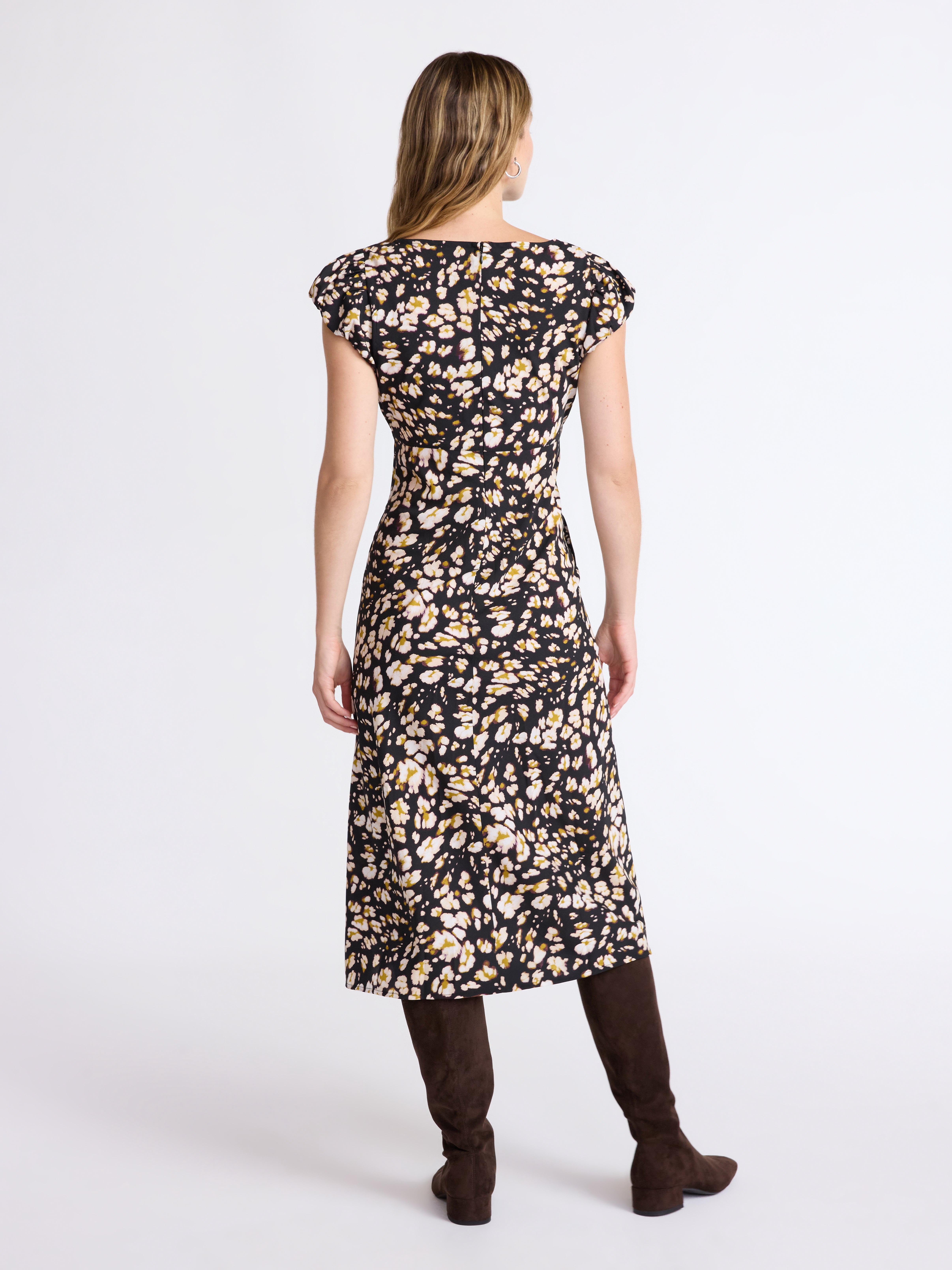 puff sleeve scoop neck midi dress Buy Friends Like These Navy Floral Print Satin Puff Sleeve Scoop Neck Midi Dress from Next USA