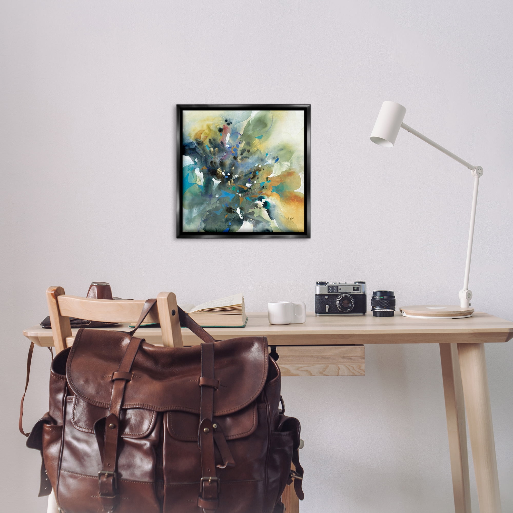 Stupell Industries Abstract with Ink Droplets Abstract Painting Black Floater Framed Canvas Art Print Wall Art, 25 x 25
