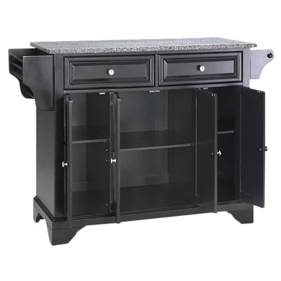 Pemberly Row Solid Granite / Wood Kitchen Island in Black / Gray
