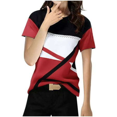 

Big&Tall Fashion Women Casual Printing Pullover Short Sleeve T-Shirt Tops Blouse Maternity Blouses Red 5XL