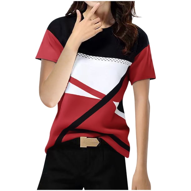 Moda mujer casual impresión pulóver manga corta camiseta tops blusa OAVQHLG3B Store lin121212