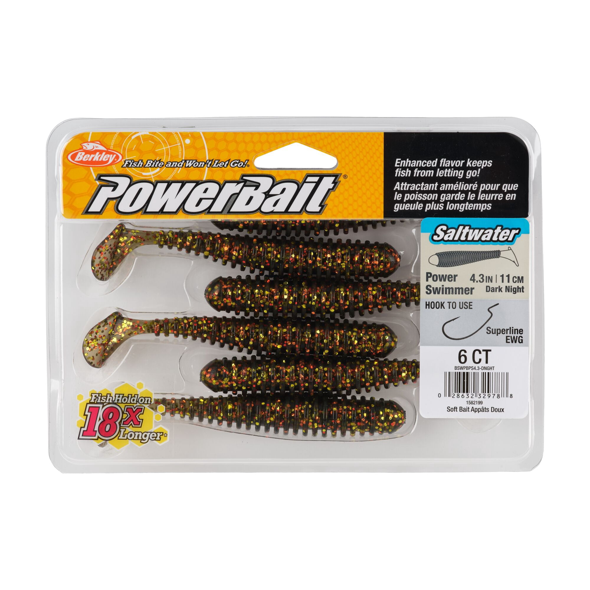 Berkley PowerBait® Saltwater Power Swimmer, 4.3 in, Swimbaits, Dark Night (6-count)
