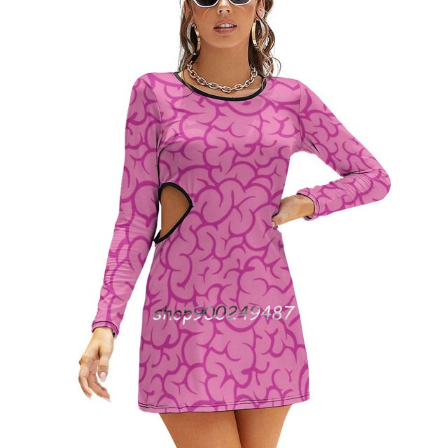 Pink Brains Pattern Square Neck Dress Sweet Summer Dress Women Elegant Halter Print Dress Zombie Gut Health Pattern Vector