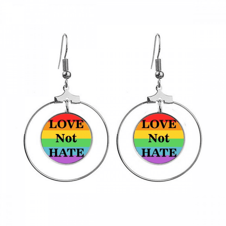 Transgender Bisexuals Love Not Hate LGBT Earrings Dangle Hoop Jewelry Drop Circle