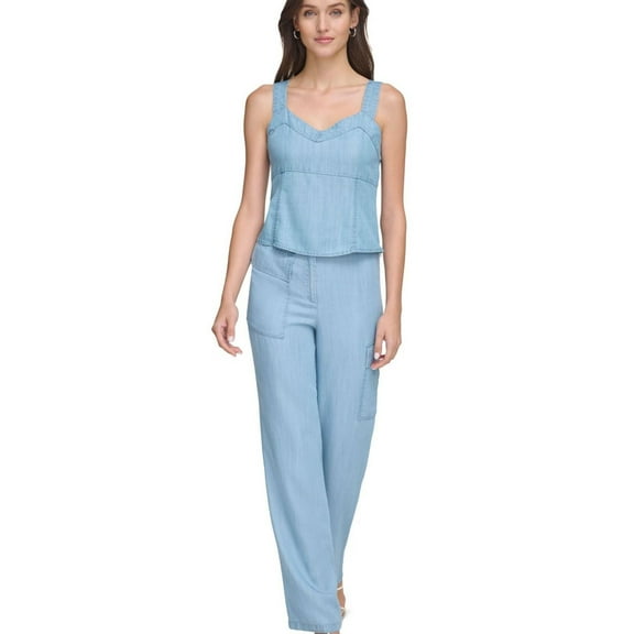 DKNY Womens Paneled Tank Top, Blue, X-Small