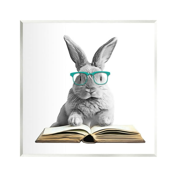 Stupell Industries Bunny Reading Book Animals & Insects Painting Unframed Art Print Wall Art, 12 x 12